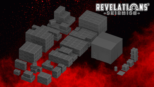 Revelations: Skirmish Terrain - Crates, Barrels, and Warehouses - .stl files (No supports required)